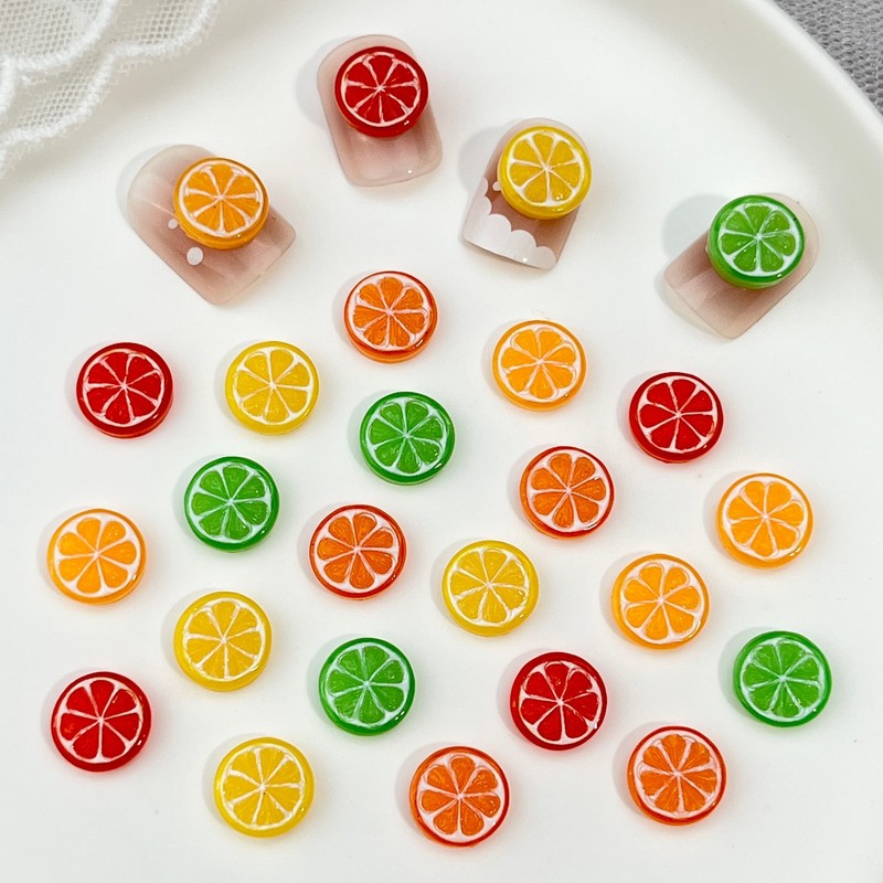 Nail Art Orange - 20 ชิ้น ชิ้นส่วนตกแต่งเล็บรูปอาหารจำลอง 3D รูปมะนาวและส้ม สำหรับตกแต่งเล็บด้วยเรซิน