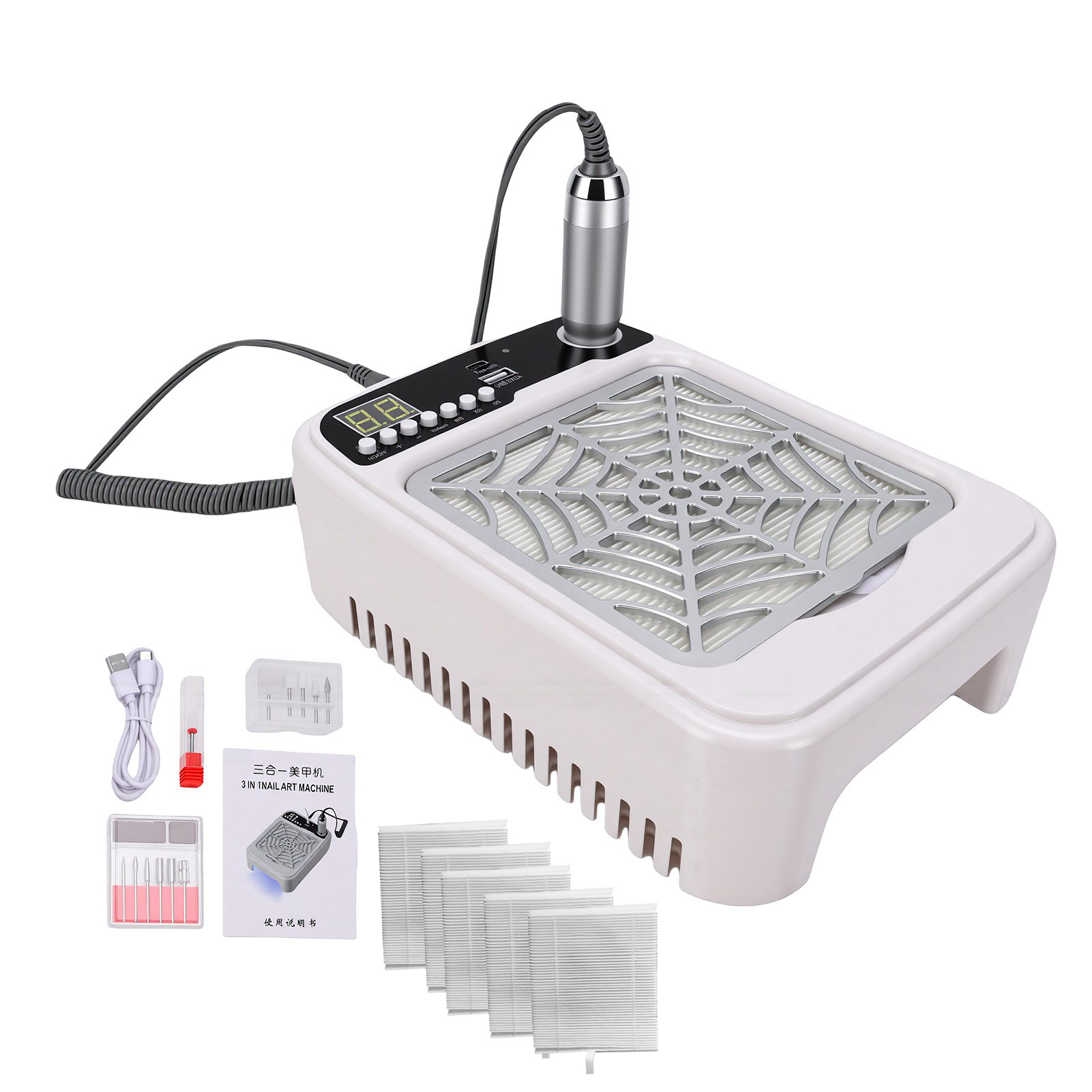 Nail Drill Machine - เครื่องเจียรเล็บ 3-in-1 พร้อมเครื่องดูดฝุ่นและโคมไฟอบเล็บ ความเร็ว 35000 รอบต่อนาที