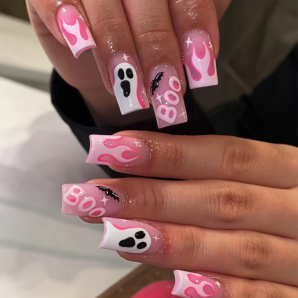 24 ชิ้น เล็บปลอมลายฮาโลวีน สีช - Nail Art Pink บทวิจารณ์และราคา