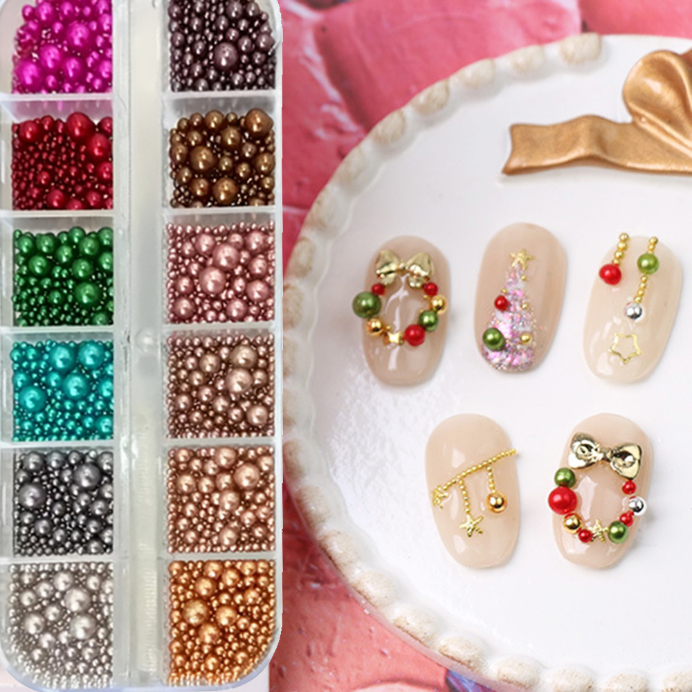 มุกตกแต่งเล็บ 12 สี ขนาดผสม คร - Nail Art Valentines Day บทวิจารณ์และราคา