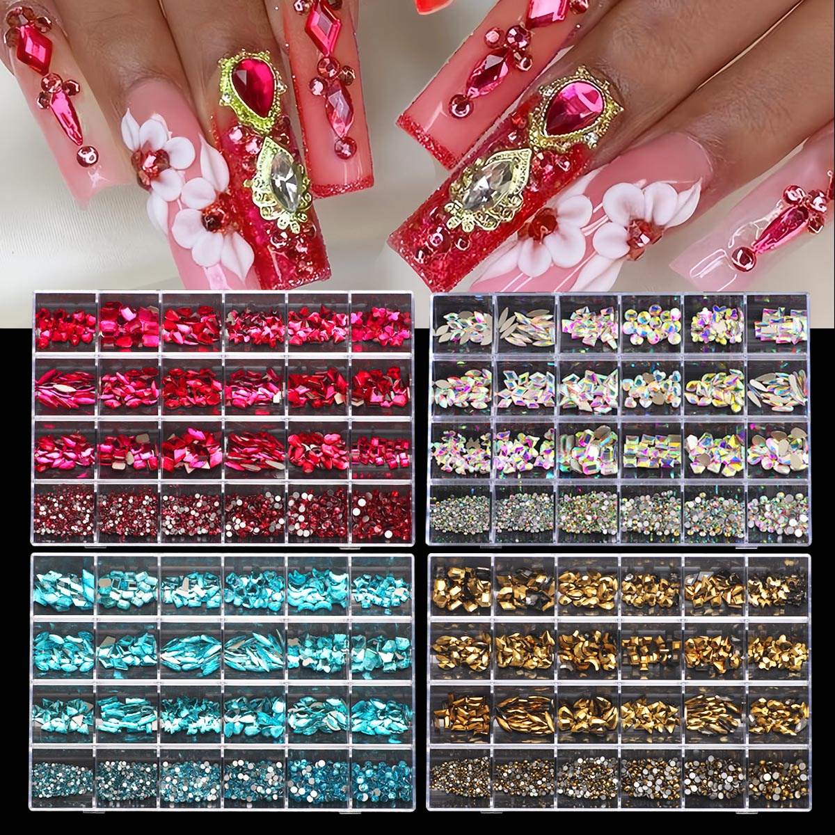 1 กล่องชุดเพชรตกแต่งเล็บ 3 มิต - Nail Art Valentines Day บทวิจารณ์และราคา