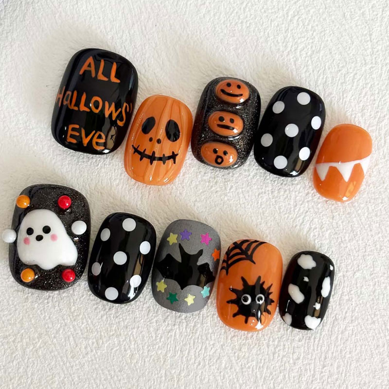 10 ชิ้น เล็บปลอมลายผีฮาโลวีนแล - Nail Art Press On บทวิจารณ์และราคา