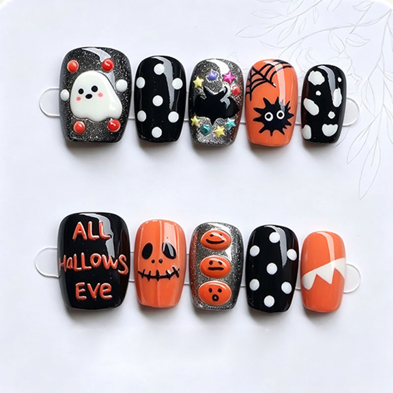 10 ชิ้น เล็บปลอมลายผีฮาโลวีนแล - Nail Art Press On บทวิจารณ์และราคา